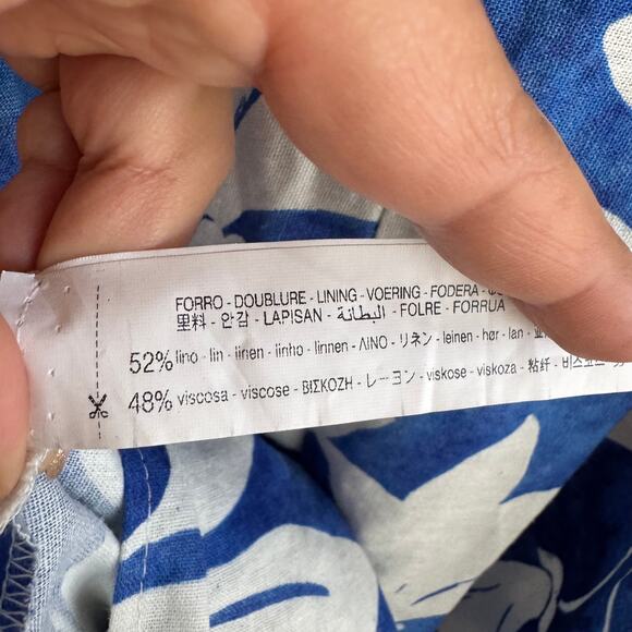 Zara Linen Maxi Dress Blue White Floral Sz L Strap - Picture 6 of 6